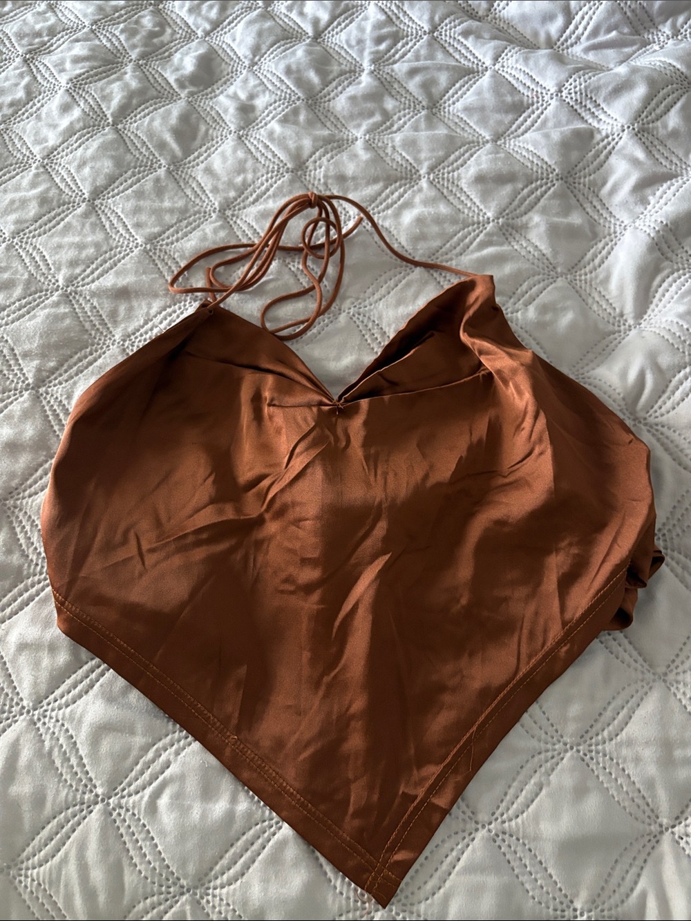 Bear Dance Satin Halter Scarf Top in Rust Brown